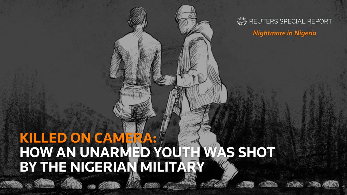 The Nigerian military gunman who fatally shot an unarmed youth fired nine rounds as the young man lay face down in the dirt, according to analyses done for @Reuters by three forensic audio experts reut.rs/3FIgFlS by @readelev @DG_Lewis @timcocks & @Bellingcat's @Mabl2K
