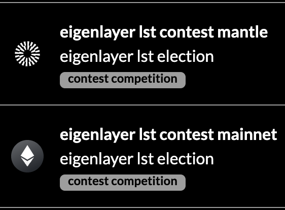 Friendly reminder that the <a href="/eigencloud/"></a> contest is now live on @jokerace_xyz! 

Vote for mevETH on Ethereum, Mantle, or both! Just over 6 days remaining to vote.

Any LST that receives more than 15,000 votes will be whitelisted for restaking with EigenLayer.