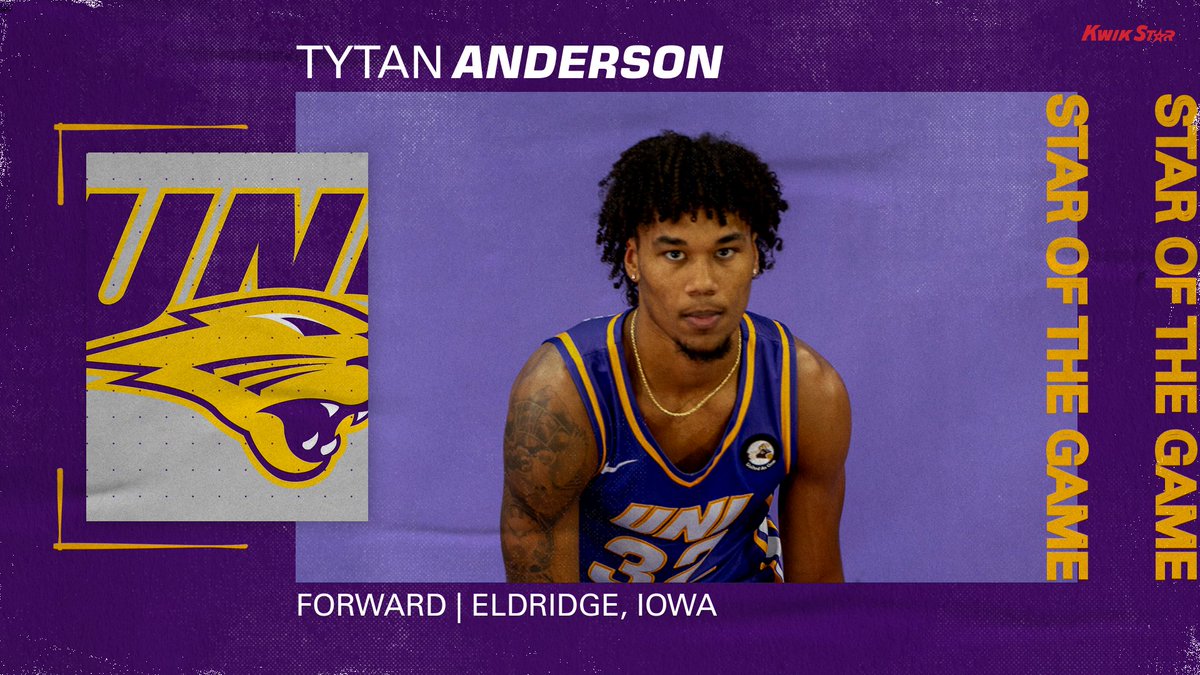 UNImbb's tweet image. Picking up where he left off! Tytan Anderson is tonight's @KwikStar Star of the Game after a 17-point, ten-rebound double-double!

#EverLoyal #1UNI #Family