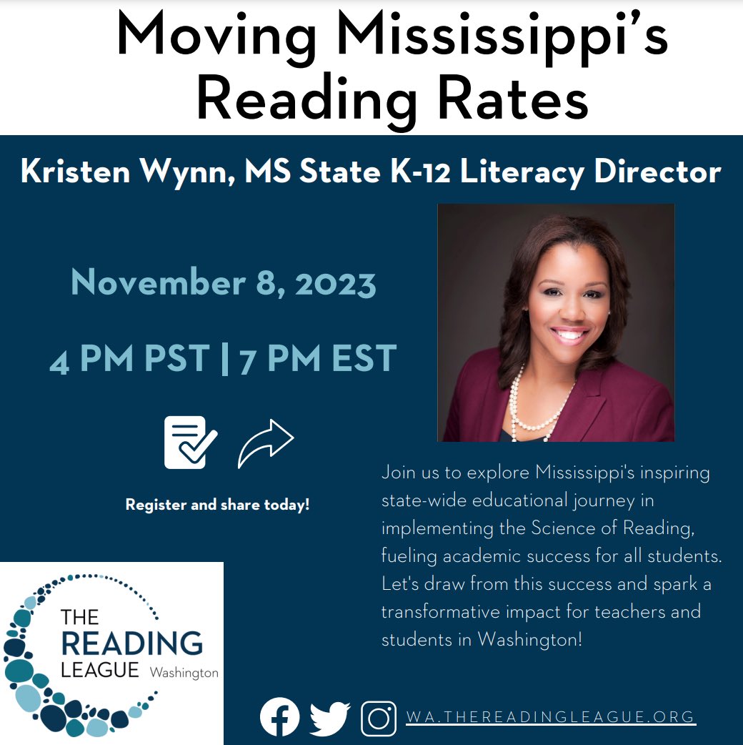 Washington, buckle up! Director Kristen Wynn of the Mississippi Department of Education will share their journey from 50th to 21st in the nation (NAEP, 2022). <a href="/Literacy_Wynns/">Kristen Wynn</a> 

Register for this free event today:
forms.gle/pF59HTqPBp7peb…