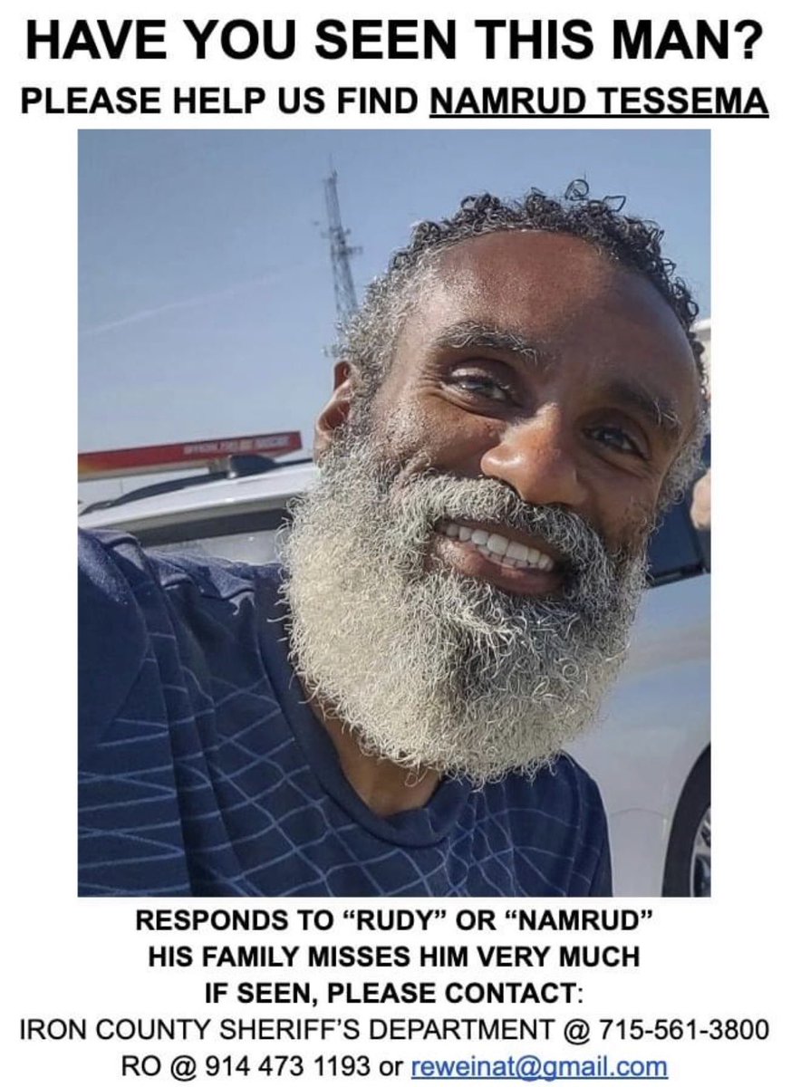 Namrud Tessema, Wegahta aka Rudy, has been missing since 10/22. He is an integral part of our community and one of its most beloved. We need to bring our brother back home to his family. Last seen in Wisconsin, but other focus areas are Minnesota and Illinois. Please share! 🤲🏾🙏🏾