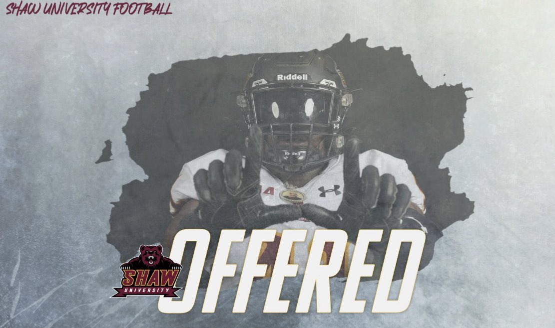 After a great conversation with <a href="/CoachAJ_Jones/">Adrian Jones</a> blessed to receive an offer from <a href="/ShawUFootball/">Shaw U. Football</a> 🔥
<a href="/Coach_Noonan/">Ben Noonan 🐾</a> <a href="/Coach_Aidan/">Aidan Campion</a> <a href="/CoachBMusgrave/">Billy Musgrave</a>