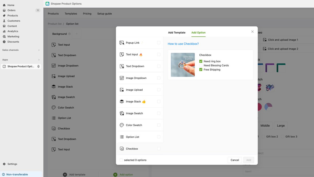 Shopawapp's tweet photo. Checkbox can be selected from a set of choices.
https://t.co/iFSDxrrD5y
#shopify #shopifyapp #customapp #PODapp #customname #namering #namenecklace #customproduct #buttonoptions #sizevariant #textoptions #checkbox https://t.co/CVD0XOx12a