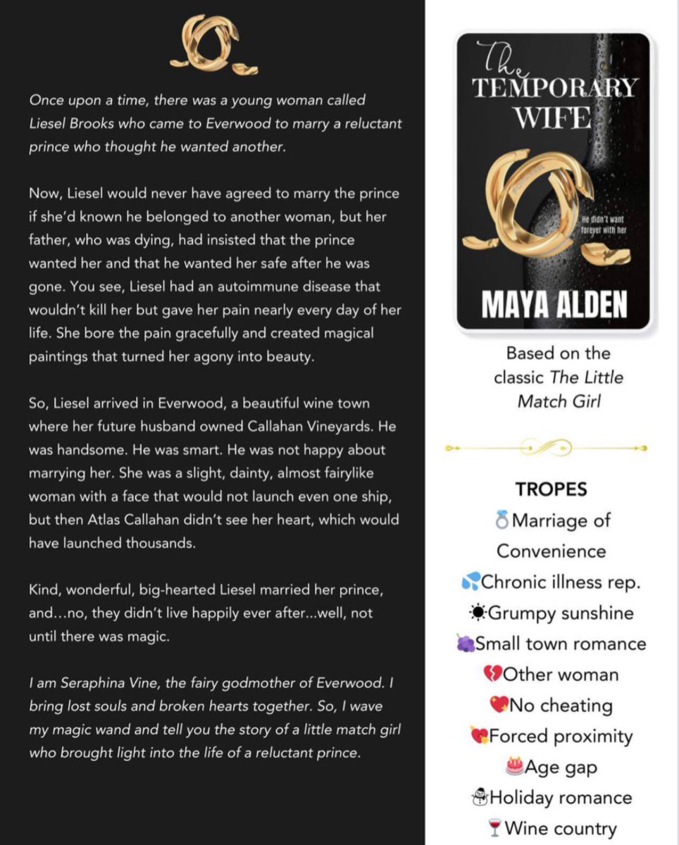 bookameme's tweet photo. Now on Amazon &amp; Kindle Unlimited.
The Temporary Wife
By Maya Alden

Once upon a time, there was a young woman called Liesel Brooks who came to Everwood to marry a reluctant prince who thought he wanted another. 

@we_do_booktours 
#booktwt #mustread #spon #twitterbook https://t.co/bGPl2T85Qd