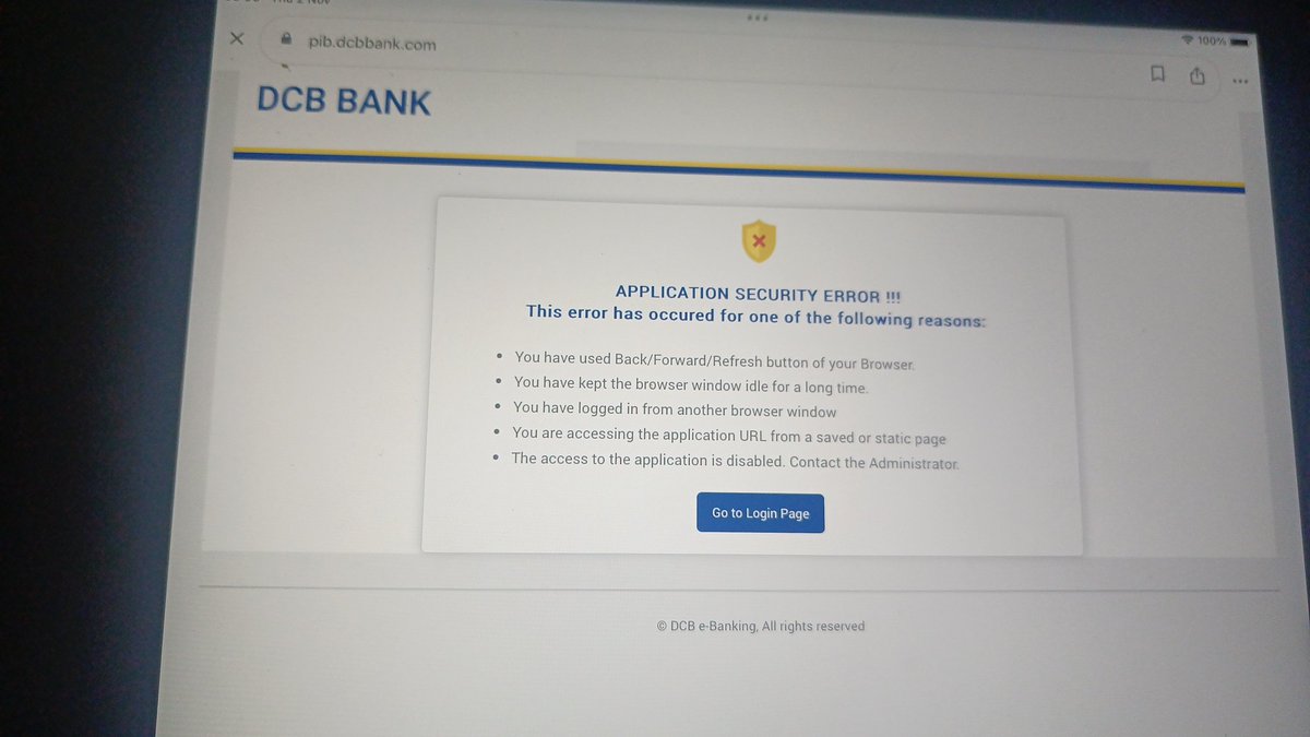 sidvichar's tweet photo. @DCBBank kindly fix your internet banking system. It is taking a lot of time to login and once we are logged in it again and again prompts to Go to Login page again. Bank is hardly interested in MSME customers.
Attached Pic of page https://t.co/EPaGTLB9nv