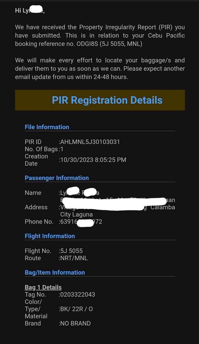 BASIELYO's tweet photo. @CebuPacificAir @CebuPacificJPN REPORTED LOST BAGGAGE STILL NO PROGRESS ON TRACING? Normal na ba sainyo mag mishandle and may mawalan ng Baggage? Out of 2 checked baggage, 1 lang nakuha namin pag arrive https://t.co/bmWU2NmIzc