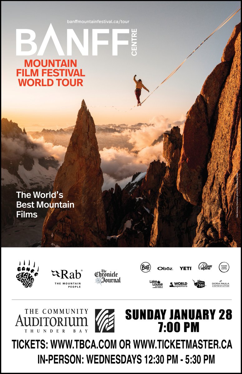 The BANFF MOUNTAIN FILM FESTIVAL WORLD TOUR returns to your TBCA on Sun, January 28, 2024, at 7 PM. Tickets for this highly anticipated event go on-sale today, Thursday, Nov 2,  at 10 AM at tbca.com or ticketmaster.ca
Get yours soon before they sell out!