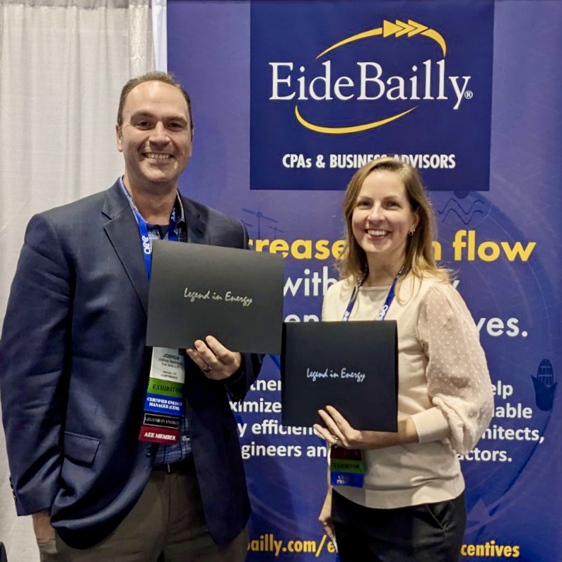 Eide_Bailly's tweet photo. Director of Energy Efficiency Incentives, Kristin Gustafson & Fixed Asset Services Senior Manager, Josh Steinmetz had an amazing time networking with industry leaders & discussing all things energy incentives at the @AEE World Energy Conference! #EnergyIncentives #AEEWorld https://t.co/U9zJbMvIQt