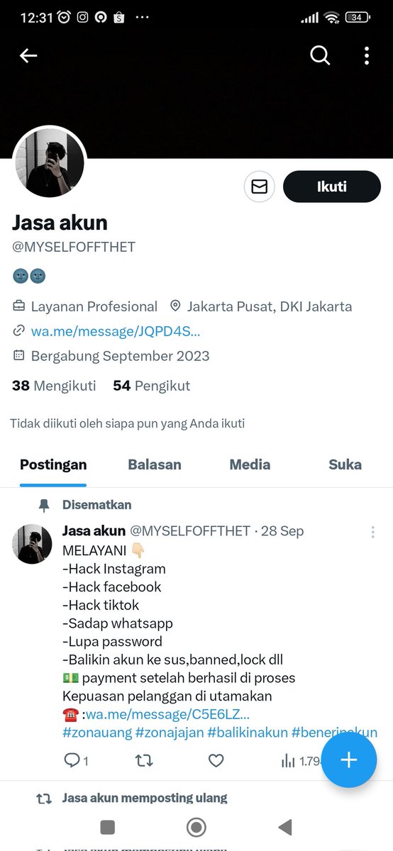 yeolffm's tweet photo. PENIPUAN BERKEDOK JASA PERBAIKAN AKUN SOSMED ‼️‼️

udah ditransfer malah diblokir @MYSELFOFFTHET
balikin uang aku woi 
#zonauang #zonauang https://t.co/rL7QVXxVU1