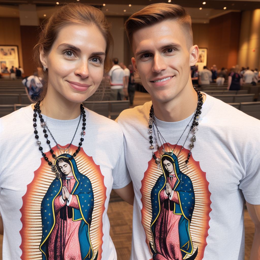 CatholicArena's tweet photo. We asked the AI 

'Show us a Catholic couple visiting American Protestantism's holiest and most beautiful church' https://t.co/249HrOeuqv