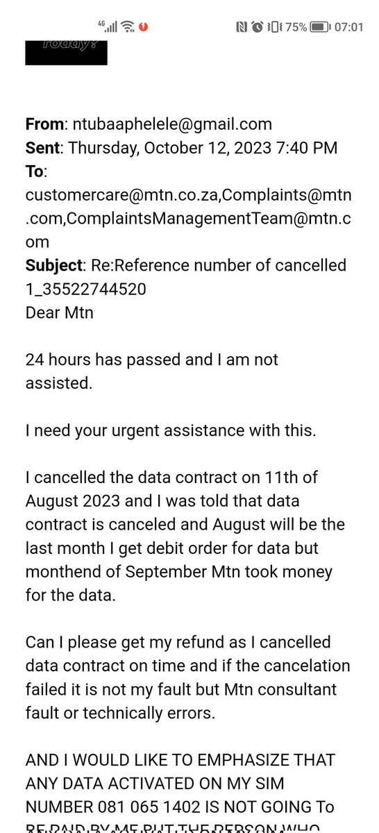 ZNtuba's tweet photo. @MTNza I wrote another email for mtn to assure me that I am not going to have same query end of October but guess what they debited me again for cancelled data contract.
MTN IS A SCAM AND I WANT MY MONEY!!!.
IF MY DATA WAS CANCELLED LATES THEN IS THAT MY FAULT?? https://t.co/CoDnE1joMi