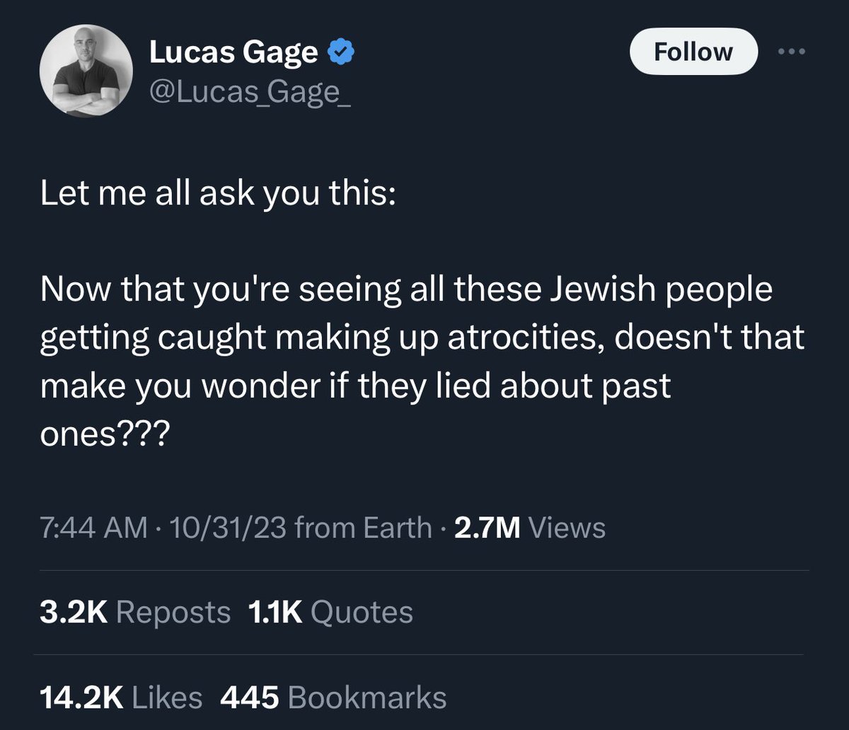 this dumb ass nazi holocaust denial shit has 14k likes rn while ppl are complaining about “river to the sea” and doxxing pro palestinian college students. i guess ultra-zionists don’t see nazis as big as a threat as those who want emancipation for palestinians.
