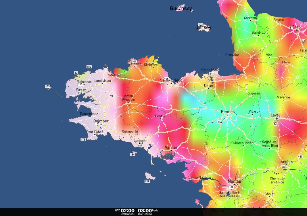 Presque la totalité des stations du Finistère relèvent + de 130 km/h (207 km/h sur la Pointe du Raz). Avec 154 km/h, la station de Brest bat le record de 1987. On relève également 193 km/h à la Pointe Saint Mathieu. La Bretagne vit actuellement une tempête historique.
