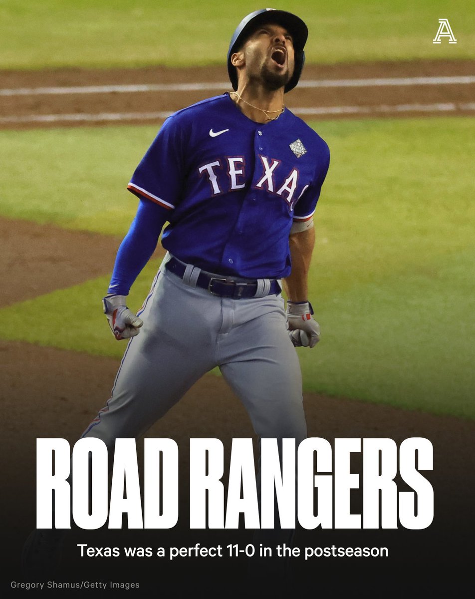 The Texas Rangers went a perfect 11-0 on the road this postseason en route to their first ring.

No MLB team has ever done that in history.