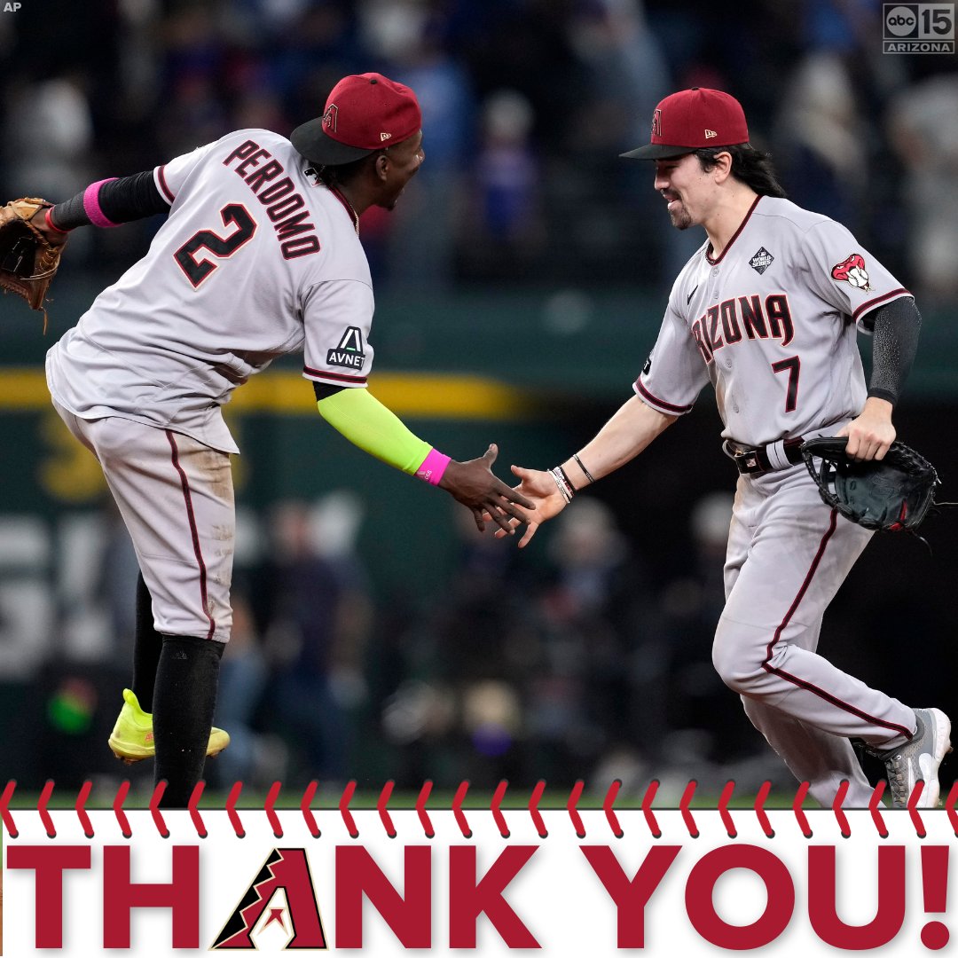 THANK YOU, D-BACKS! ❤️
It was a wild season, but the Arizona Diamondbacks have fallen in their second-ever World Series run after a 5-0 loss to the Texas Rangers. 
STORY: bit.ly/40jHcPW