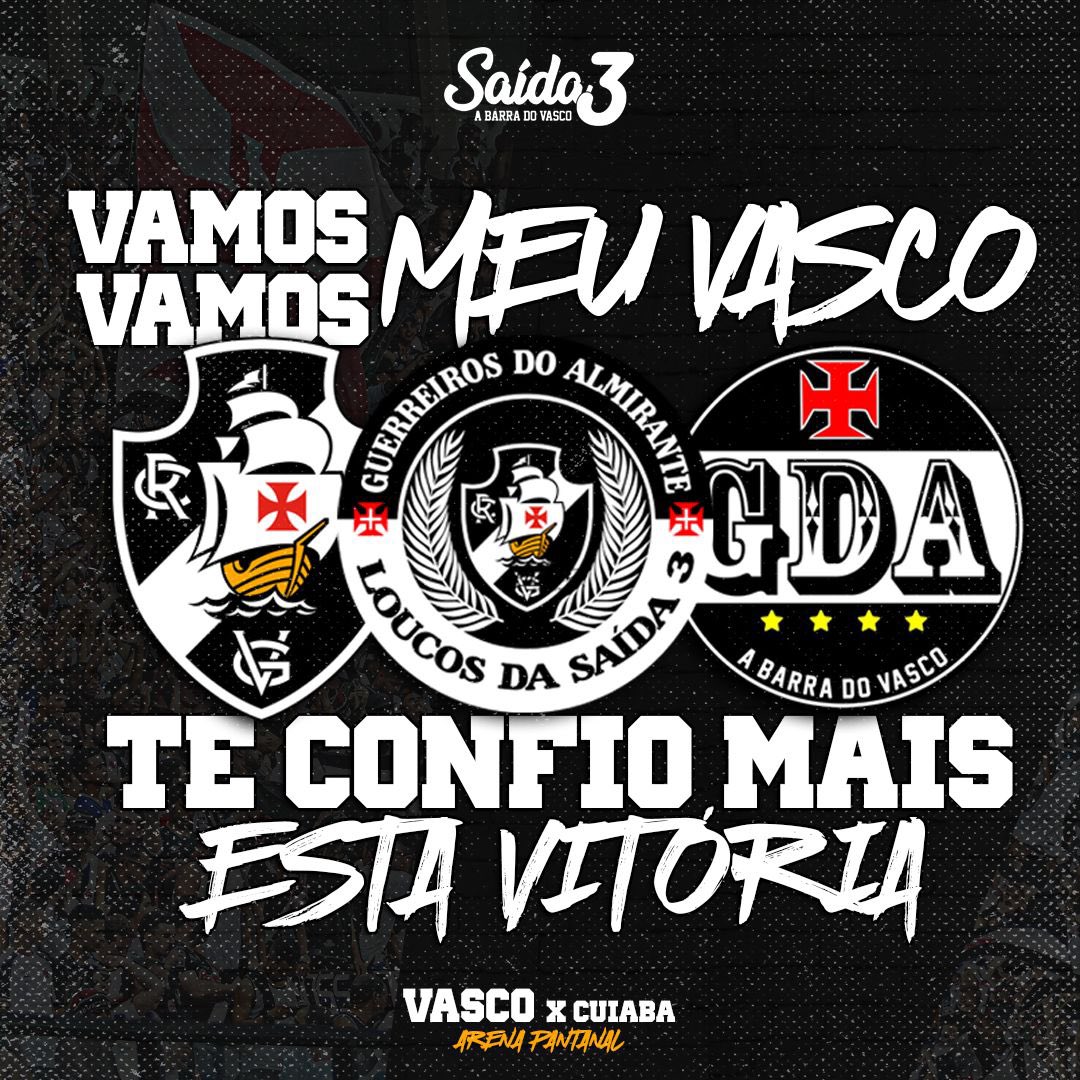 gdavg_'s tweet photo. VENCER OU VENCER!
DIA DE VASCO
⚽️ VASCO x cuiabá
⏱️ 17:00h
🏟️ Arena Pantanal
🗓️ Campeonato Brasileiro Série A 2023 - 31ª Rodada.
GUERREIROS DO
ALMIRANTE ✠ DESDE 2006
#DiadeVasco #Vasco #CRVG #GDA #GuerreirosdoAlmirante #saida3 https://t.co/od79uE0yO7