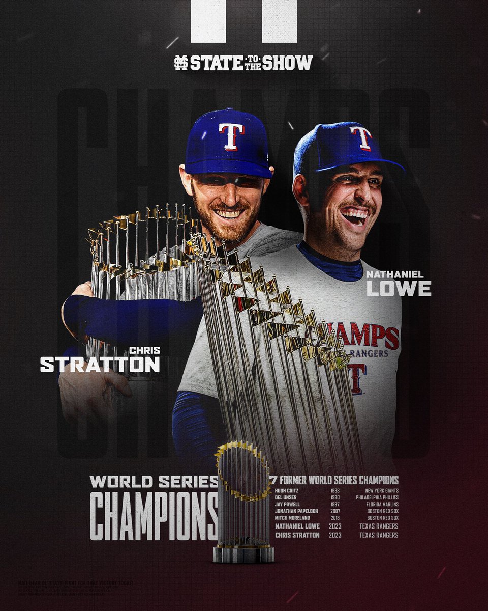 HailStateBB's tweet image. 𝗣𝗿𝗼 𝗗𝗮𝘄𝗴𝘀 𝗮𝗿𝗲 𝗪𝗼𝗿𝗹𝗱 𝗦𝗲𝗿𝗶𝗲𝘀 𝗖𝗵𝗮𝗺𝗽𝗶𝗼𝗻𝘀!

Congrats @nathaniel_lowe and @cstratton35!

#StateToTheShow | #HailState🐶