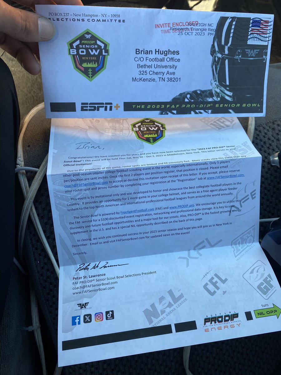 I would not be blessed with this opportunity if it wasn’t for my team and my coaches! <a href="/BU_FootballTN/">Bethel University Football (TN)</a> Blessed to be invited to the FAF PRO DIP SENIOR BOWL <a href="/wwwFAFISScom/">FreeAgentFootball</a> <a href="/BIGshadowMIKE/">Coach Mike Jasper</a> <a href="/DraftDiamonds/">Draft Diamonds ™️</a> <a href="/seniorbowl/">Panini Senior Bowl</a> <a href="/giddings_cory/">Cory Giddings</a> <a href="/XFL2023/">XFL</a> <a href="/HBCULegacyBowl/">HBCU LEGACY BOWL</a> <a href="/_CoachWallace/">Kyle Wallace</a> <a href="/_CoachBrewer/">THE POWER OF ENTHUSIASM</a>
