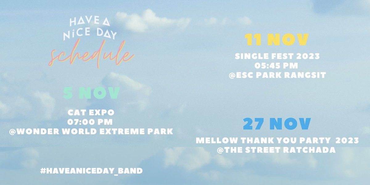 haveaniceday_th's tweet photo. November Schedule 

ซ้อม ๆ ร้องเพลง แล้วหาเวลามาเจอกันให้ได้นะครับ 💖

#HAVEANICEDAY_BAND https://t.co/PFf2MPI1VH