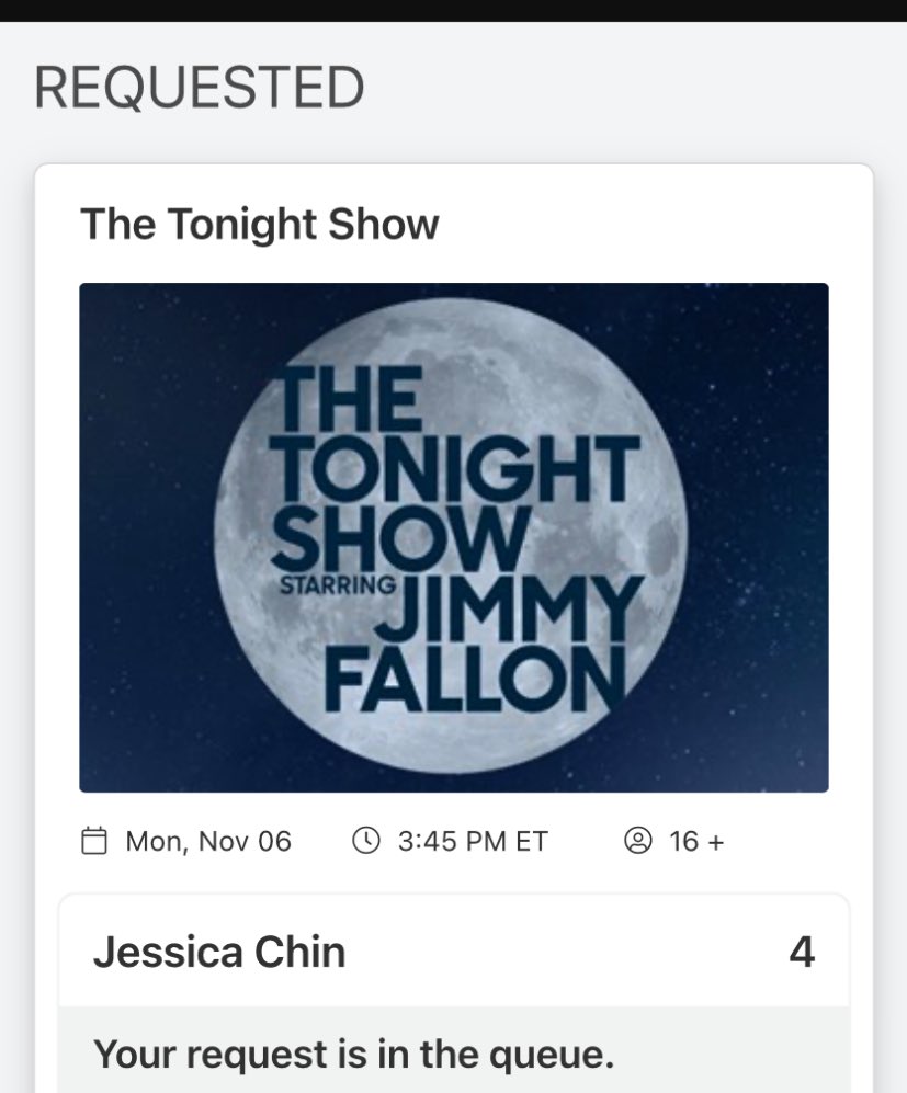 Just_A_Jess's tweet photo. @1iota please move my request out of the queue for Jimmy Fallon tickets! I requested weeks ago and would die to see Jungkook 🙏 https://t.co/ocMWVhSz0m