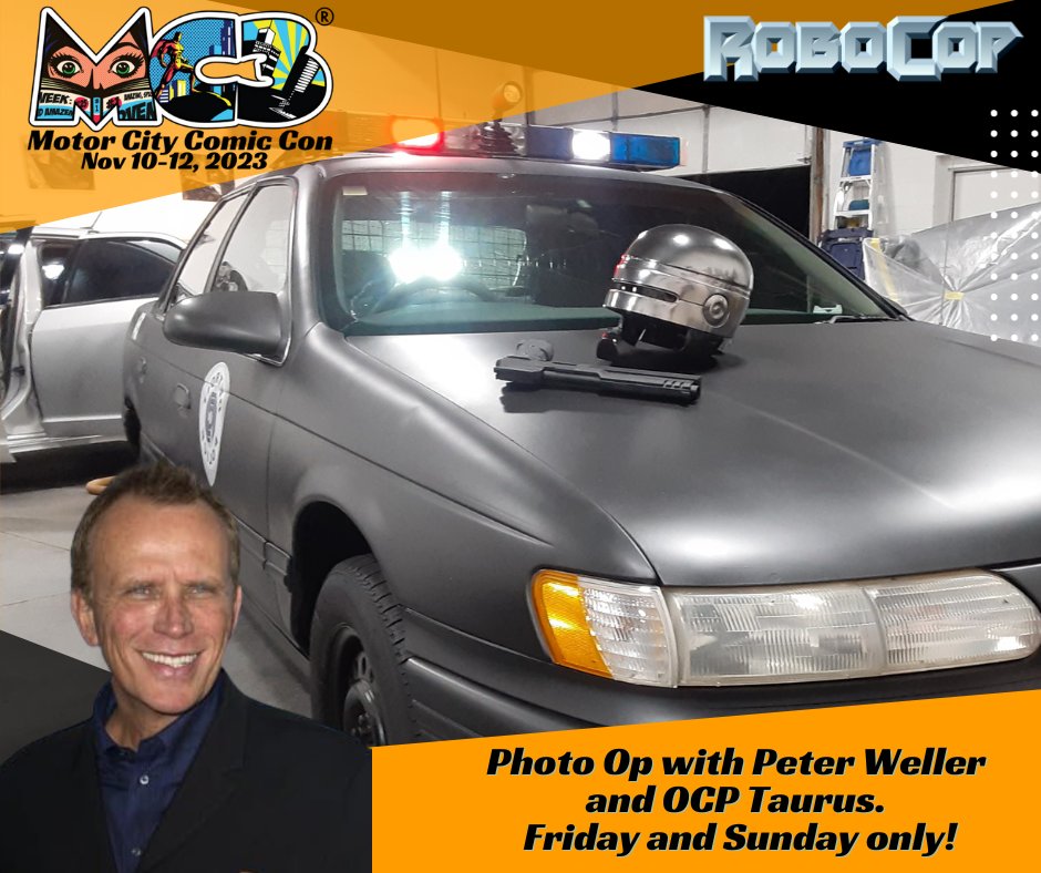 MotCityComicCon's tweet photo. 🔥#PeterWeller is coming to #MotorCityComicCon 2023 this November!

💥Get your special Photo Op with both #RoboCop and the OCP Taurus at #MC3 2023 only available on Friday &amp; Sunday!

🎫Tickets available at https://t.co/eSG3VyEQc7
📷Photos Ops on sale at https://t.co/RlVnD4XdVo https://t.co/9ALmaShuLv
