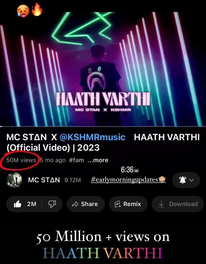 HAATH VARTHI TRACK COMPLETE 50M VIEWS IN YT 
WITH 2M LIKE ❤️
#MCStan #MCStanArmy #HaathVarthi