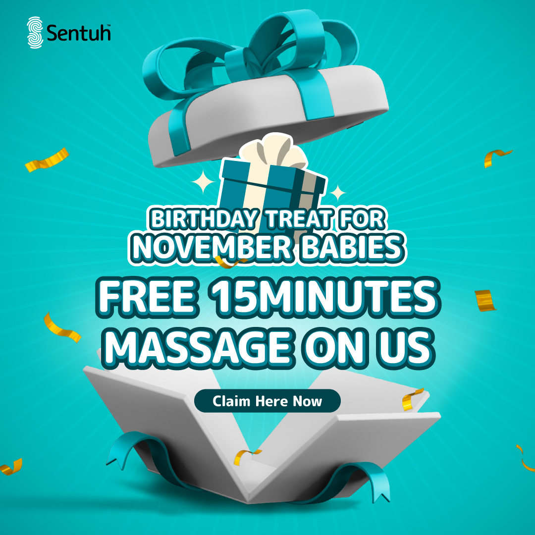 🥳🎂 Calling all November babies! 🎂🥳

Is November your birthday month? Or someone you love a November baby?

Then good news! 🤩
To all the November-born legends out there, we are giving away FREE 15 minutes of massage!

WhatsApp us now : wa.link/m0qmpf
