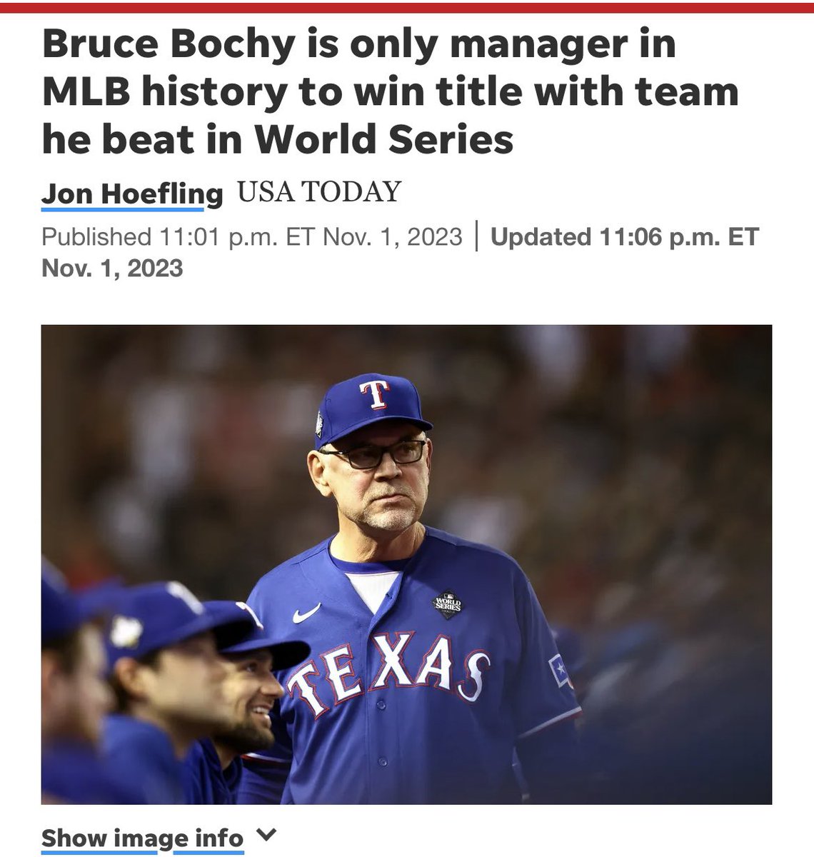 BRUCE BOCHY! 🔥🔥🔥🔥💙💙💙💙 #MLB #WorldSeries2023