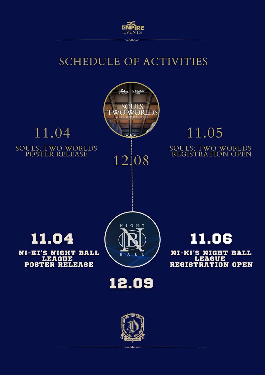 ENpireEvents's tweet photo. @PSHDaily_ @EngeneEvents Engenes! Here is the schedule of our activities for Dec. We will post the details of the registration early and close it as soon as we get the target attendees to focus on JAKE's Birthday next week. 

See you soon!
#TwoWorldsSolonHoon #NikiNightBallLeague #EnpireEvents https://t.co/J0sqWRLndJ