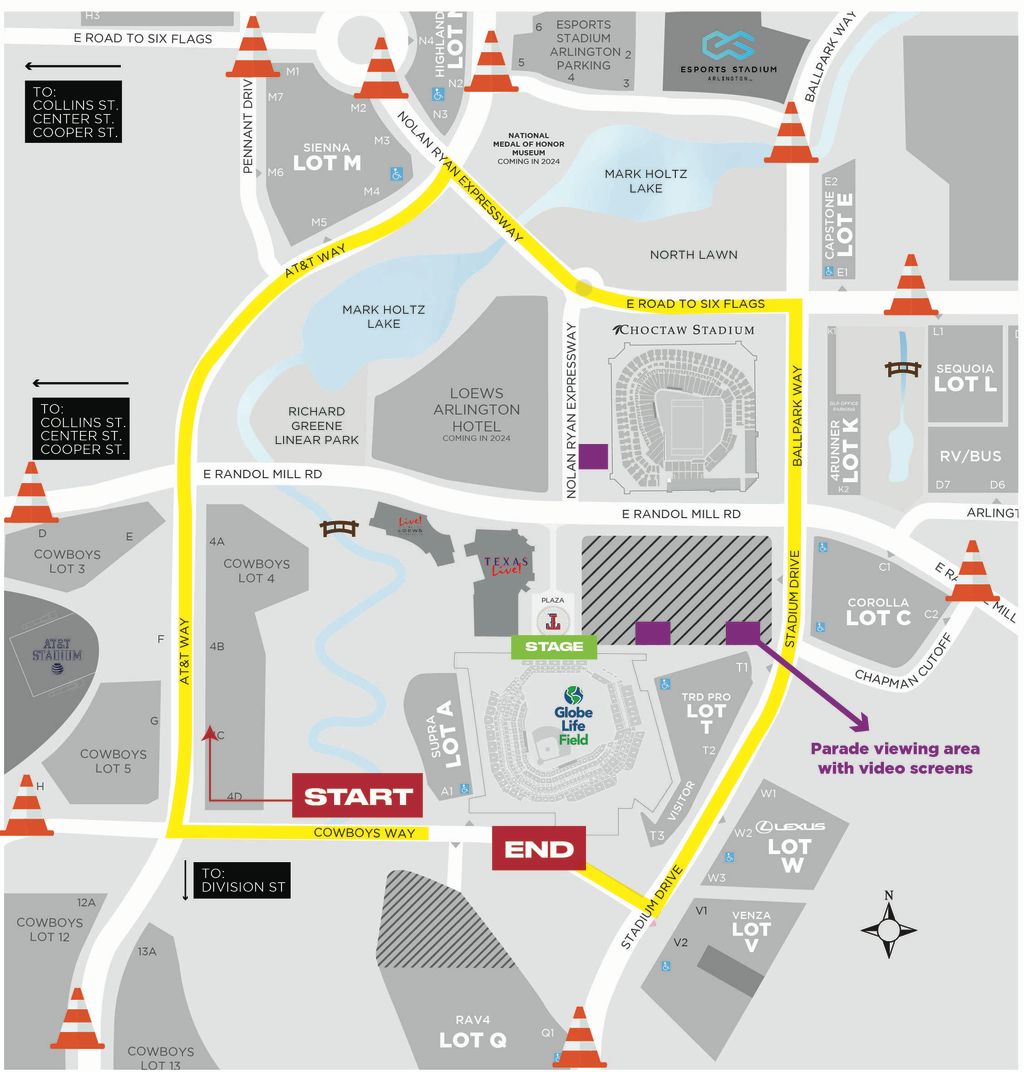 BudKennedy's tweet image. Arlington, it's finally time for a championship parade! Starts at 1 pm Fri near home plate, loops west and north around Holtz Lake and back around Choctaw Stadium. This time the victory parade isn't in Dallas. It's for the Texas @Rangers