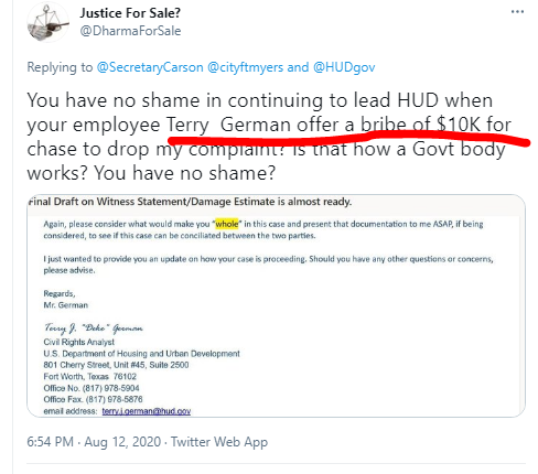 DharmaForSale's tweet photo. @RealBenCarson Why? So that you can continue to give WS crooks/thieves power to LOOT/ROB homes/properties as you did when you were at HUD? Have some shame Dr. Carson. You did nothing for Citizens/Americans and protected the WS thieves/crooks jamie dimon @mellodyhobson.(HUD bribing me/to settle? https://t.co/ka1f5tJPEb