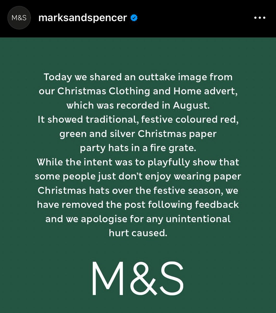 arfdy12's tweet photo. Seriously Marks &amp; Spencer ?

How come you have that much hate to deliver disguised as “Christmas celebration”?

If it’s really recorded long time ago, not one person in the marketing department feels it’s not appropriate to continue the campaign considering the current issue? https://t.co/DKsmBDqhor