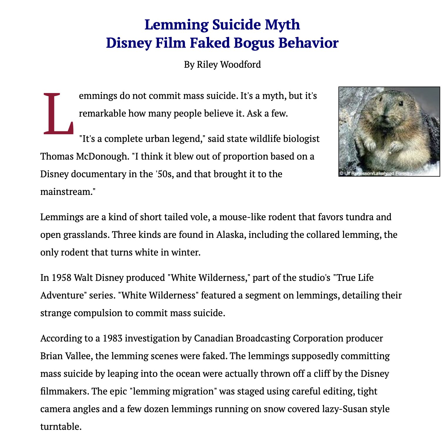 Do Lemmings Really Commit Mass Suicide?