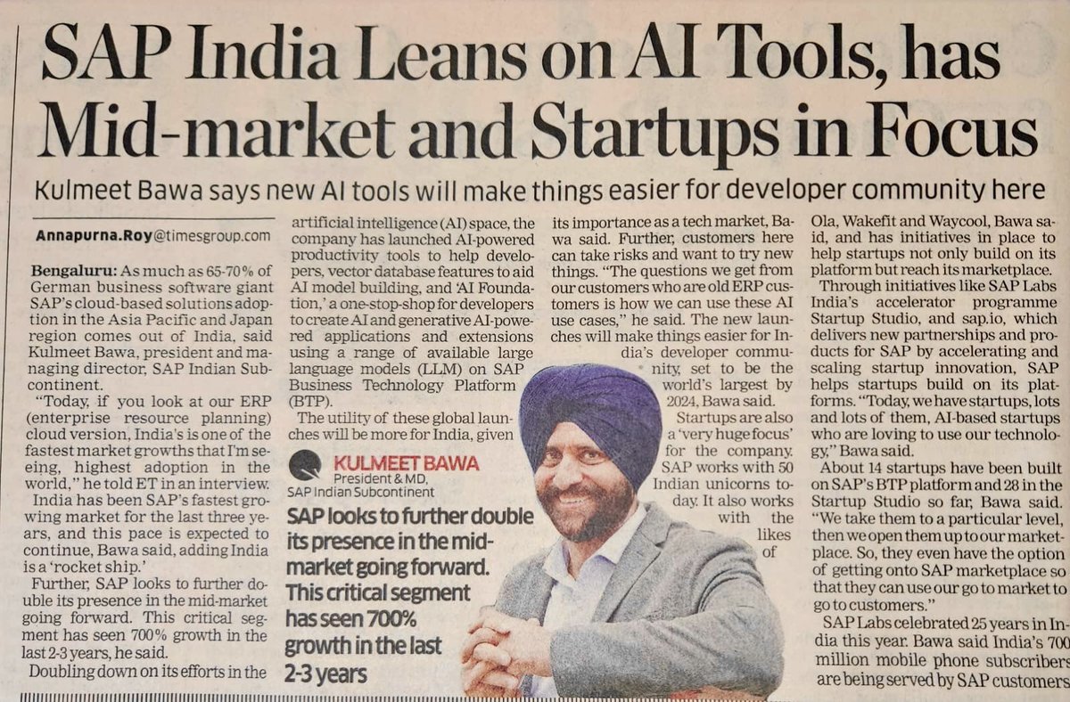 It’s amazing how <a href="/SAP/">SAP</a> is leading the charge on Business AI and is all set to democratise Generative AI for developers. All of this amidst the phenomenal excitement we see in the Indian market.