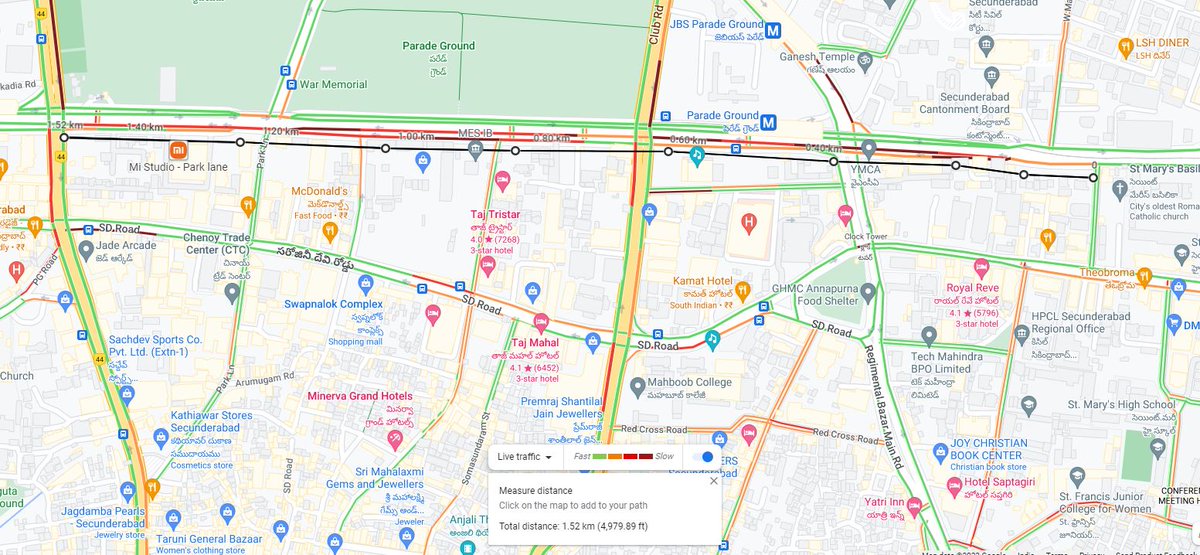 Date: 02-11-23 at 0930 hrs: Due to heavy flow of traffic and peak hours, movement of vehicles is slow from North Zone, YMCA, SBH X Roads towards Paradise X Roads. Gopalapuram and Begumpet Traffic police are available and regulating traffic.
