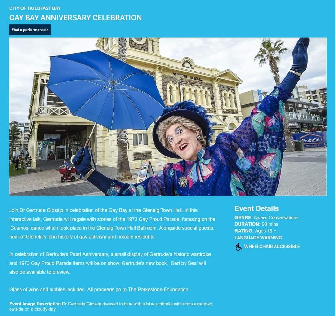 BuonPress's tweet photo. Gay Bay here we come. In just a week's time, our Queen of the Walk Gertrude Glossip with be hosting an interactive talk on the Proud events from 50 years ago. Tickets available @FeastFestival. All proceeds going to the Parkestone Foundation.

https://t.co/VHWTwKmRUE https://t.co/sste3POSbv