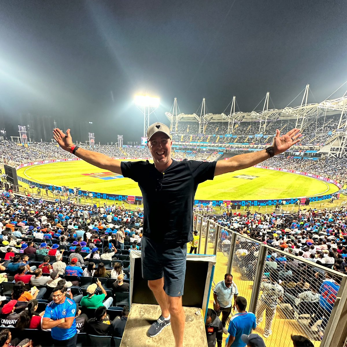 MichaelVaughan's tweet photo. Loved the atmosphere in #Pune yesterday .. Great to see such a huge crowd 😜 #CWC2023 https://t.co/VI0sqtJm91