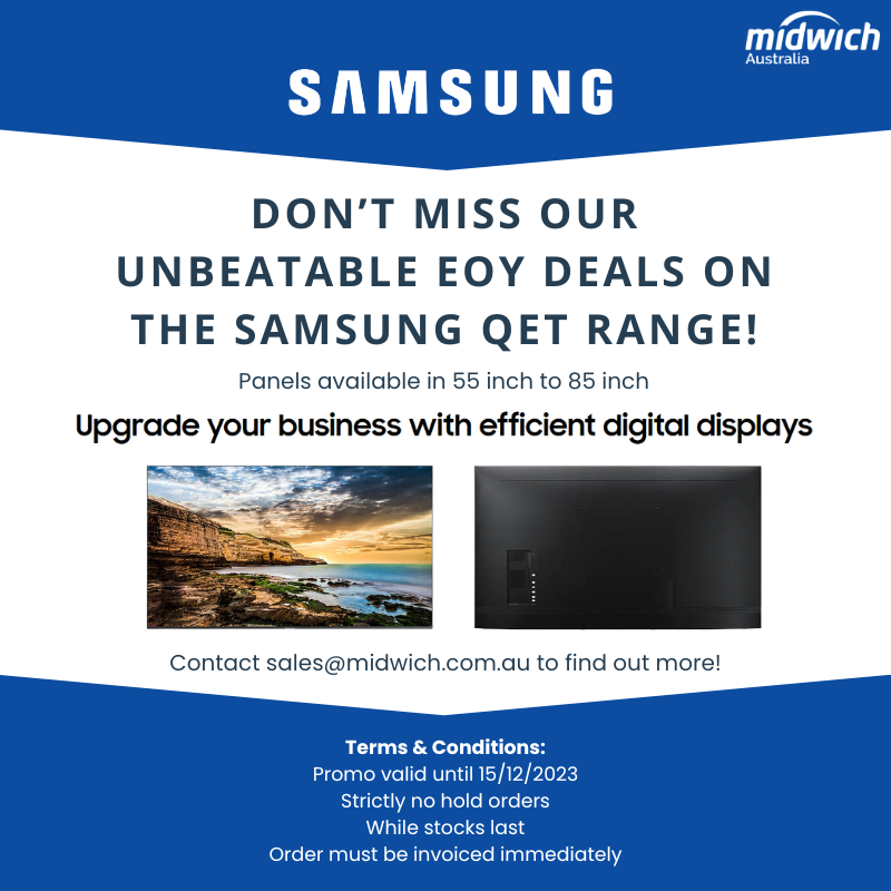 Midwich APAC (@midwichapac) on Twitter photo Don't miss these amazing deals on our Samsung QET Range! While stocks last and terms and conditions apply!
Contact sales@midwich.com.au for any queries regarding this promo! Don't miss these amazing deals on our Samsung QET Range! While stocks last and terms and conditions apply!
Contact sales@midwich.com.au for any queries regarding this promo!