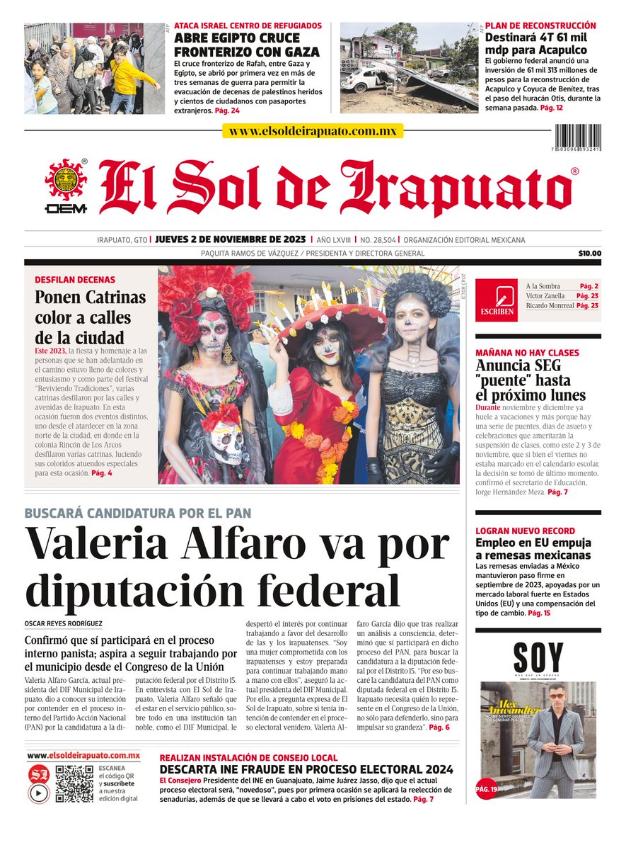 ¡Buenos días! #FelizJueves Nuestra #Portada El Sol de Irapuato para hoy 2 de Noviembre @OEMenlinea ¡Gracias por su preferencia!