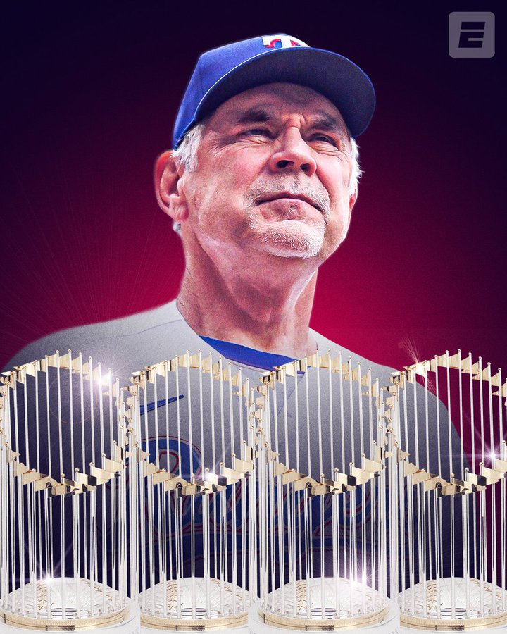 Bruce Bochy is just the sixth manager in MLB history to collect FOUR World Series trophies‼️

His legacy is forever cemented 🏆🏆🏆🏆
