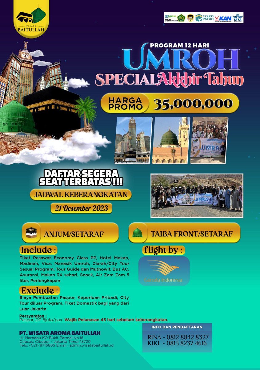 Bismillah yuuk yg mau cari travel in sya Allah Amanah,aman nyaman di wisata baitullah sja..
Inget tanah suci inget Wisata Baitullah..  #Umroh #Baitullah #travelling #WisataReligi