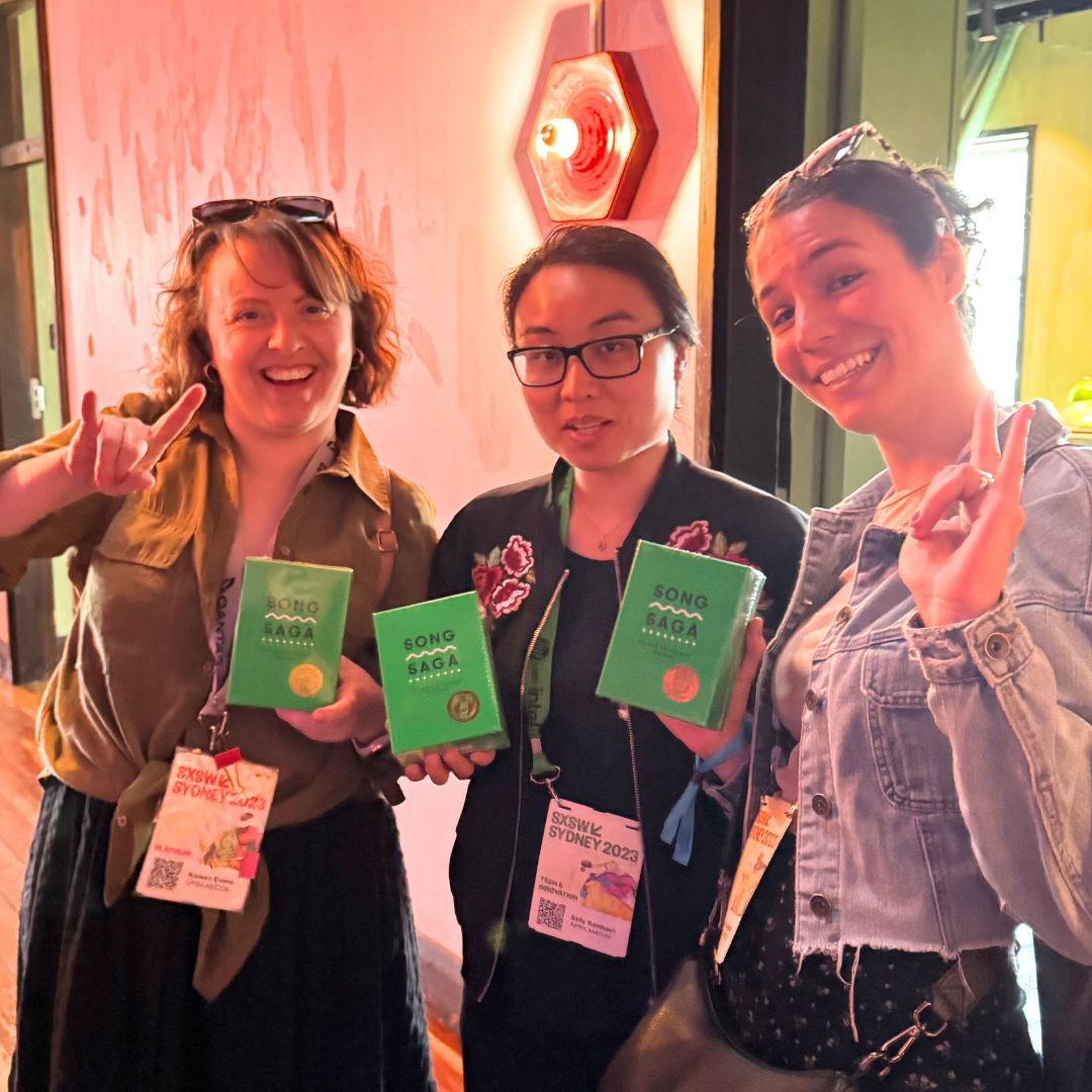 Sally and friends rock the box. ❤️ 🟩 🤘 #songsaga - Get yours at song-saga.com #sxswsydney