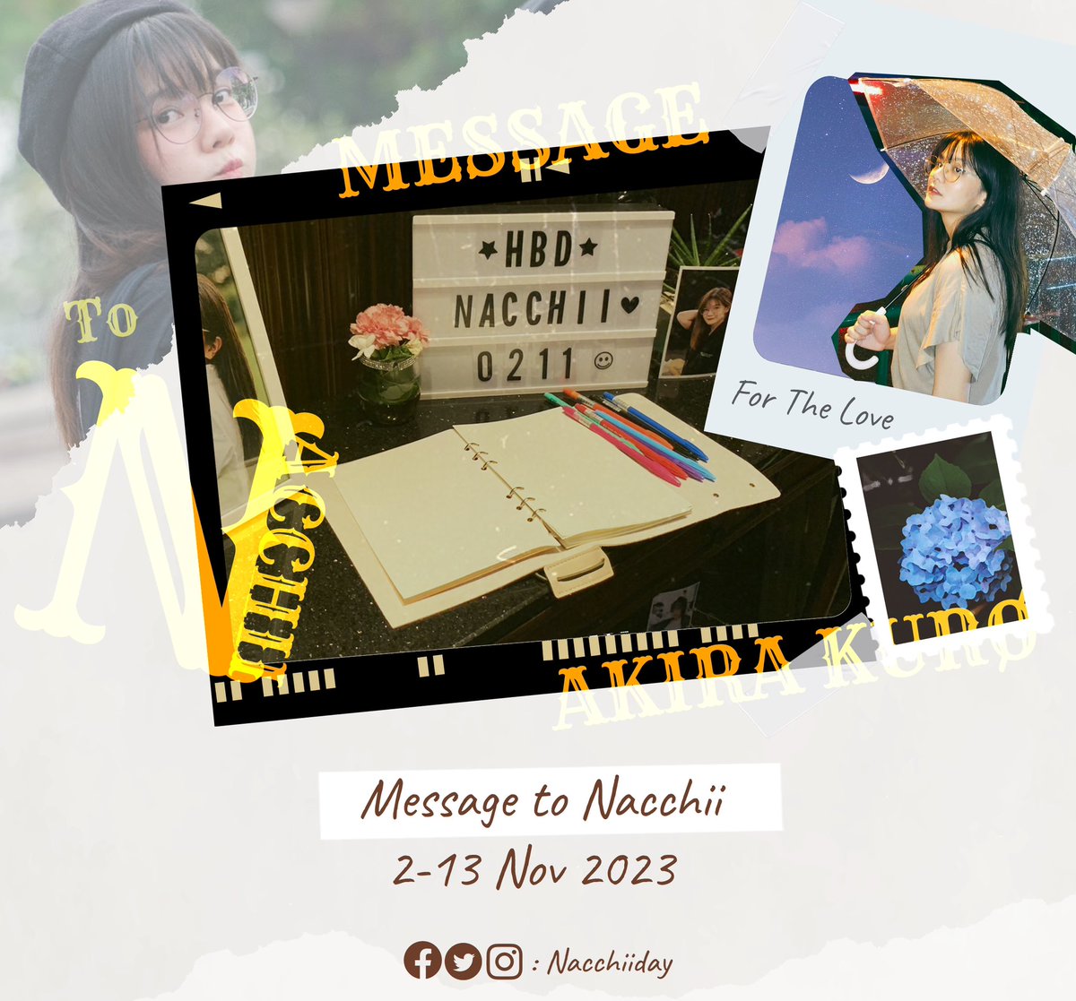 nacchiiday's tweet photo. ใน mini gallery จะมีสมุดอวยพรไวัให้เขียน แวะเวียนกันไปเขียนได้นะคะ 🥹

สำหรับแฟนๆที่ไม่สะดวกมา mini gallery สามา���ถฝากข้อความได้ทางนี้เลยค่ะ 💖
ถึงวันที่ 13 นะคะ 
https://t.co/lQDQCq42vQ

#HappyNacchiiday 
#Nacchiiakirakurø
#Akirakuro https://t.co/yAFcuUdLdv