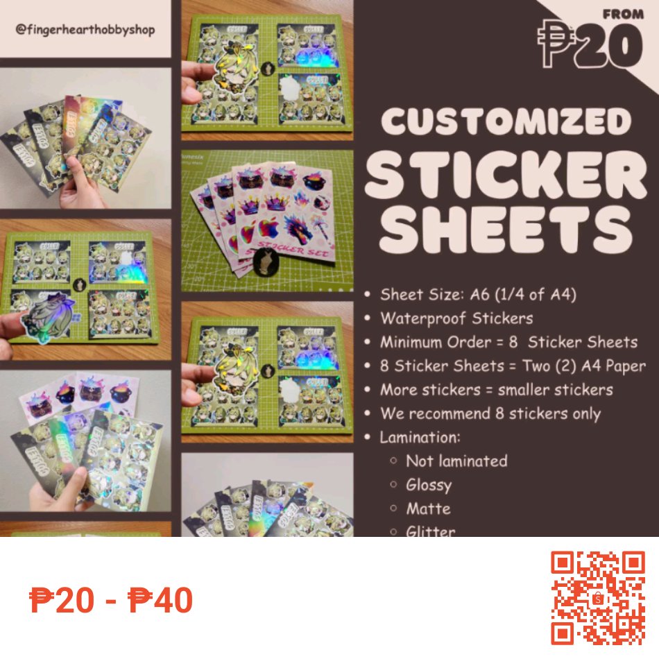 eLKiie's tweet photo. Selling Customized A6 Waterproof Sticker Sheets Print &amp; Cut Service for ₱20 - ₱40. Get it on Shopee now! https://t.co/iyFOx2RJLE 

#fingerhearthobbyshop #fhhs #customized #printandcut #waterproof #stickers https://t.co/lr9mNThhra