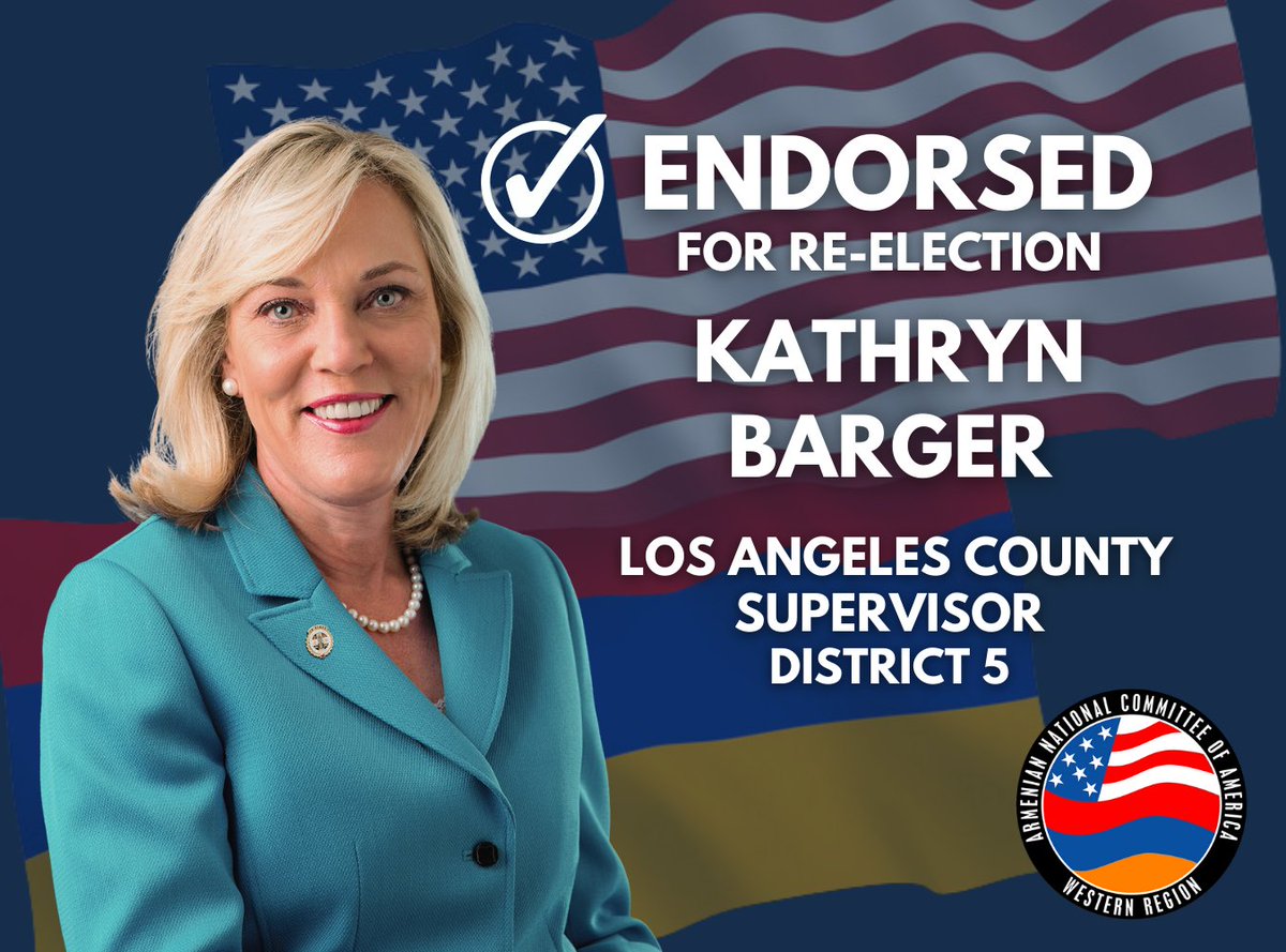 The Armenian National Committee of America – Western Region proudly endorses Los Angeles County Supervisor Kathryn Barger for re-election in 2024.

Read our full press release at ancawr.org/press-release/…