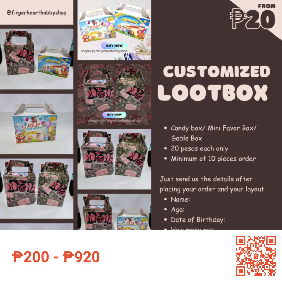 eLKiie's tweet photo. Selling Customized Gable Loot Box Wholesale for Birthday, Gathering, Party, Reunion, Christening &amp; Baptism for ₱200 - ₱920. Get it on Shopee now! https://t.co/n9CU3NhT7V 

#fingerhearthobbyshop #fhhs #customized #printandcut #gable #loot #box https://t.co/EKrVEmMJdO