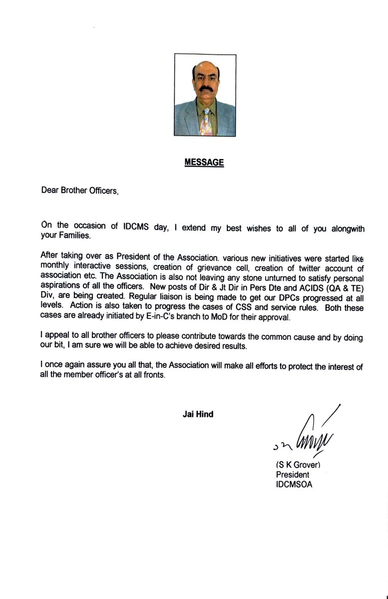 idcmsoa's tweet photo. A very Happy IDCMS Day to all officers and their families. IDCMS Day is celebrated every year on 02 Nov and we are delighted to post the messages from Hon'ble Raksha Rajya Mantri, Engineer-in-Chief, Jt DG (C) and President (IDCMSOA) on this occasion. 
#IDCMS #MES #IDCMSDAY #RRM https://t.co/i1vNn3DgGb