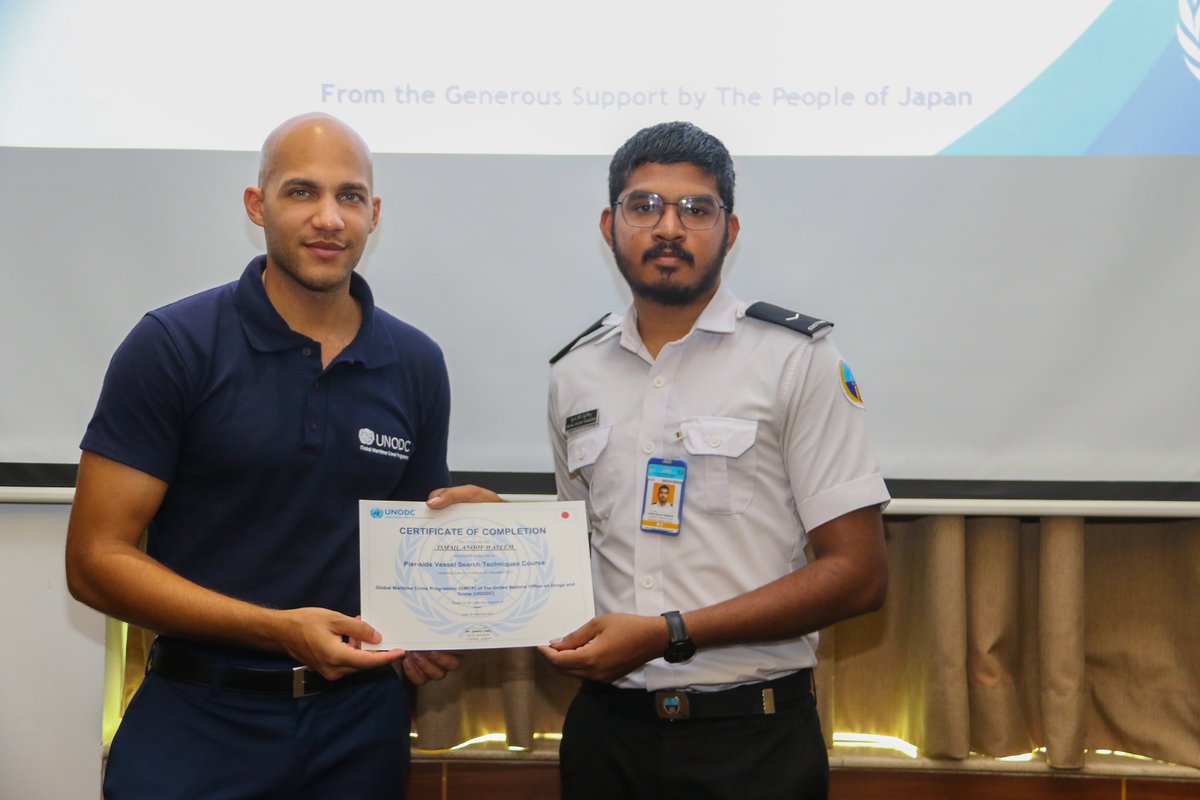 CustomsMv's tweet photo. Another addition of the series of Pierside #VesselSearch Techniques Course organized by @UNODC_MCP with generous support from the Govt of 🇯🇵 concluded today. 12 Officers from Customs &amp; 8 Officers from @Portmv participated in this training held from 29Oct-2Nov. 

@AbdullaSh4reef https://t.co/iWEOOfh24c