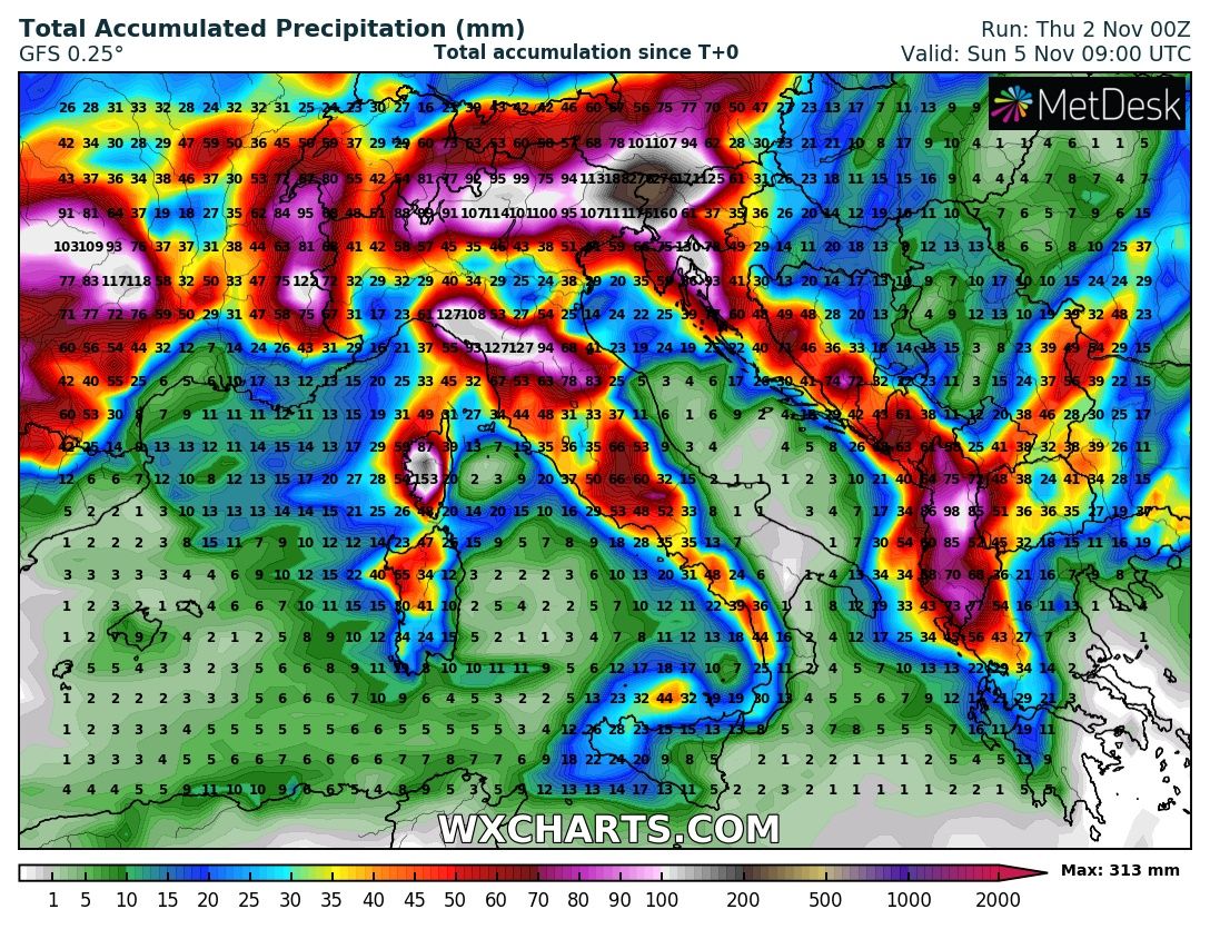 MMmarco0's tweet photo. Attenzione. Questa è la mappa delle precipitazioni cumulate previste per le prossime 72 ore. Toscana, Liguria, Nord-Est e zone prealpine ed alpine di Lombardia e Trentino, già colpite in maniera importante dalla scorsa perturbazione, saranno ancora una volta le zone piu' colpite dal maltempo.

Questa volta anche le regioni tirreniche sia centrali che meridionali vedranno precipitazioni piu' intense cosi come la Sardegna occidentale. Nelle prossime ore aumenterà in maniera marcata anche la ventilazione con raffiche che potranno sfiorare i 90-100 km/h sul Tirreno e sulle zone costiere di Toscana, Liguria, Lazio e Campania. Vi consiglio di seguire attentamente le allerte meteo della protezione civile.