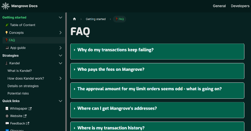 MangroveDAO's tweet photo. Using Mangrove on the Polygon Mainnet or Testnet and facing an issue or don't know how to use it properly? 🤔

We've got you covered with our updated FAQ section in the Mangrove documentation. 🤝

Check it out by clicking on the image below: 👇